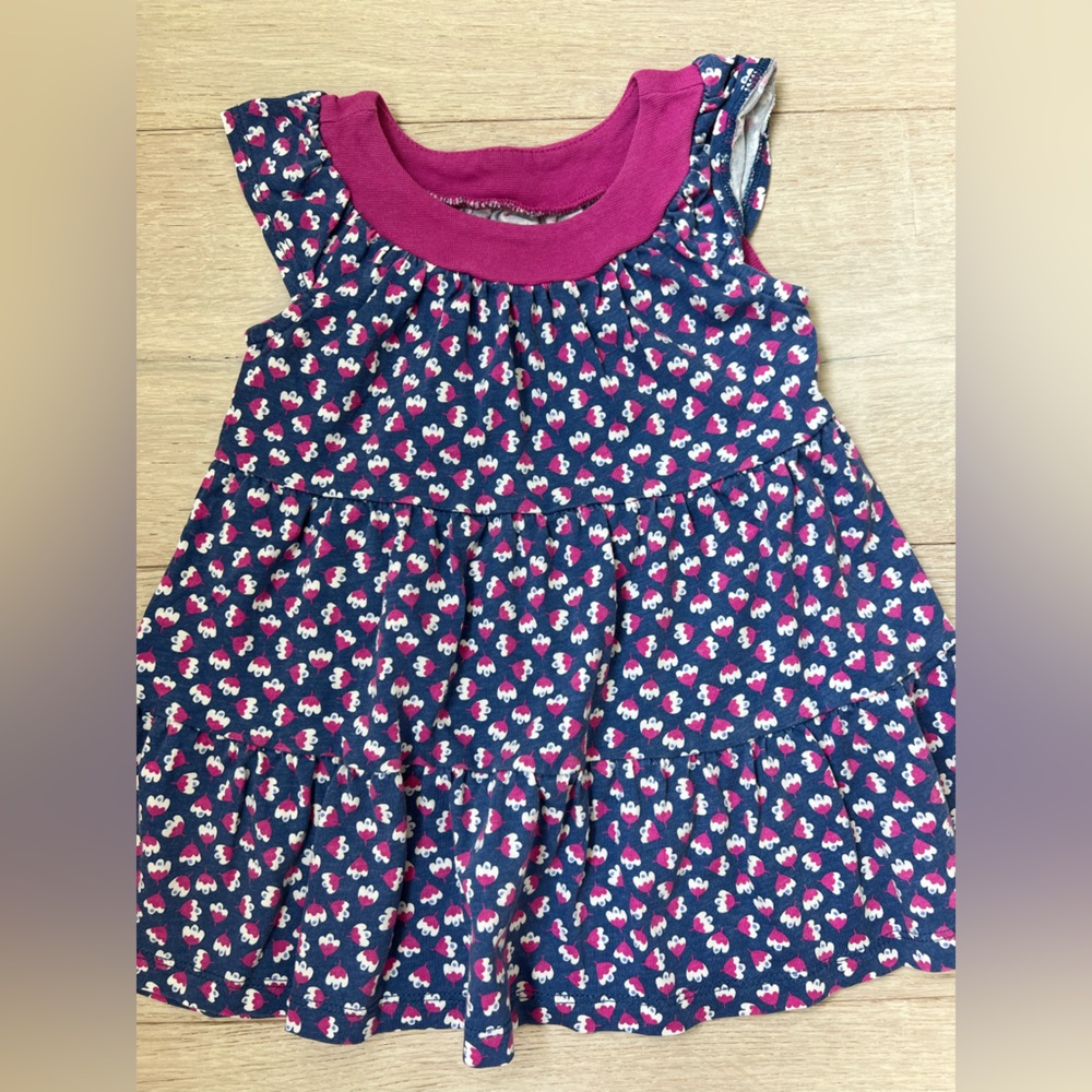 TEA COLLECTION Girl sleeveless navy blue raspberry pink dress 9 to 12 mo